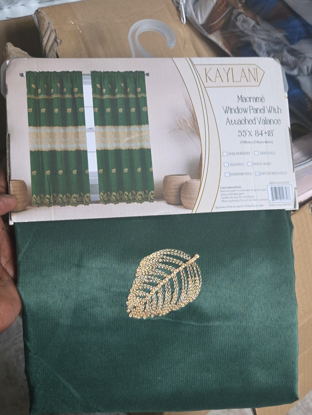 Kaylani Green Macramé Window Panel with Gold Leaf Accent